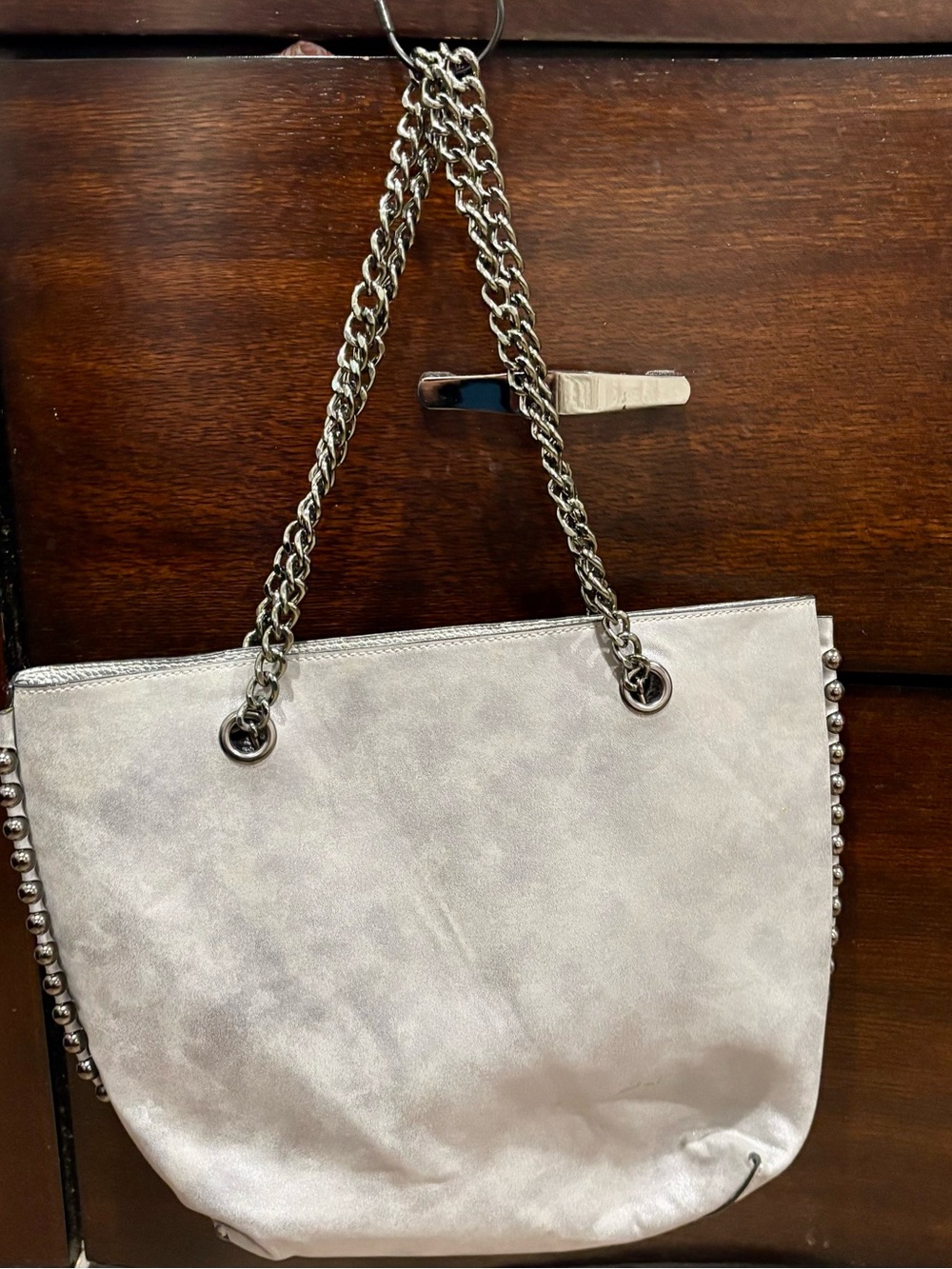 Source Unknown Silver Metallic Chain-Handle Tote